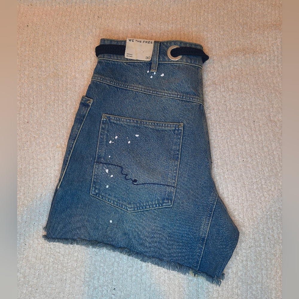 Free People Blue Distressed Denim Jean Shorts with Rope Tie - Picture 5 of 8